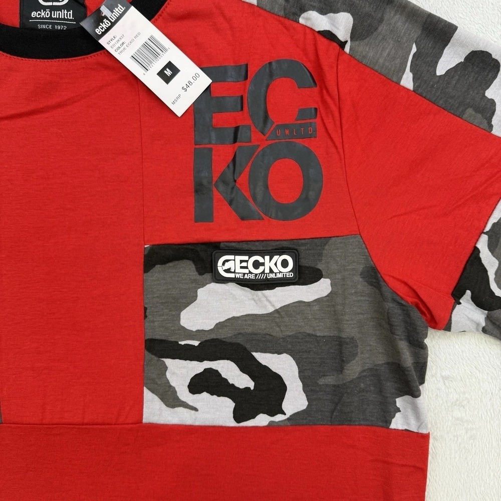 Ecko Unltd Shirt Mens Red Camo Patchwork Graphic‎ T Shirt Streetwear Large - Picture 2 of 9